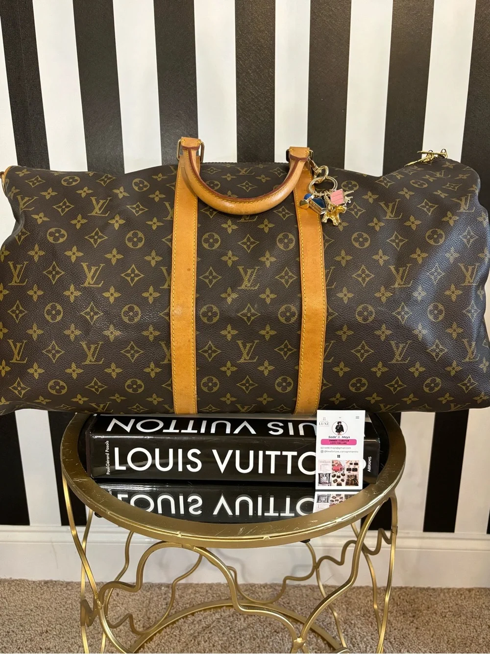 Louis Vuitton Brown Monogram Duffel with Tan Leather Trim Keepall Bandouliere 55